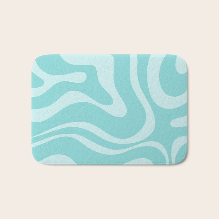 Modern Retro Liquid Swirl Fluid Abstract Pattern in Light Pastel Aqua Turquoise Bath Mat Gallery Image 1
