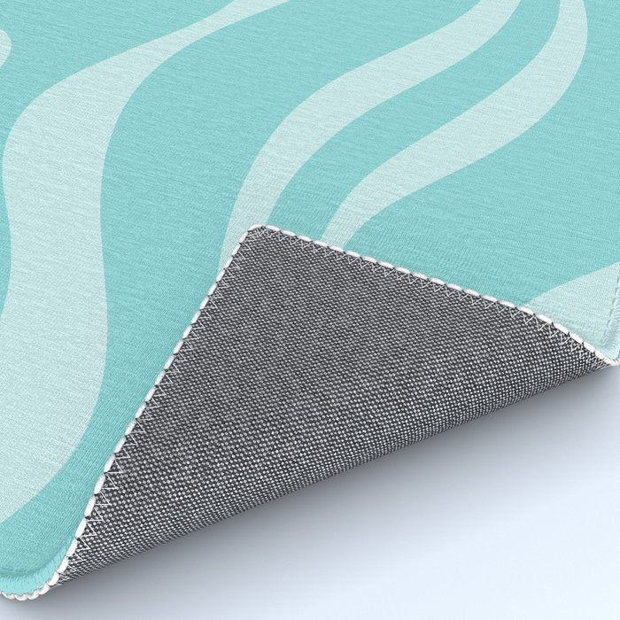 Modern Retro Liquid Swirl Fluid Abstract Pattern in Light Pastel Aqua Turquoise Rug Gallery Image 4