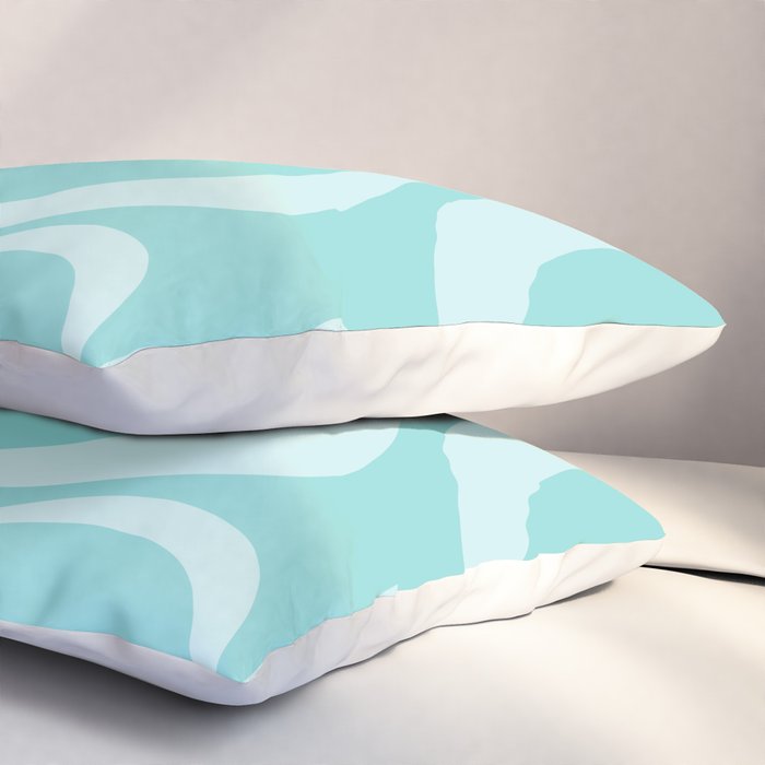 Modern Retro Liquid Swirl Fluid Abstract Pattern in Light Pastel Aqua Turquoise Pillow Sham Gallery Image 3