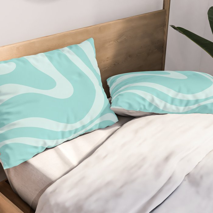 Modern Retro Liquid Swirl Fluid Abstract Pattern in Light Pastel Aqua Turquoise Pillow Sham Gallery Image 2