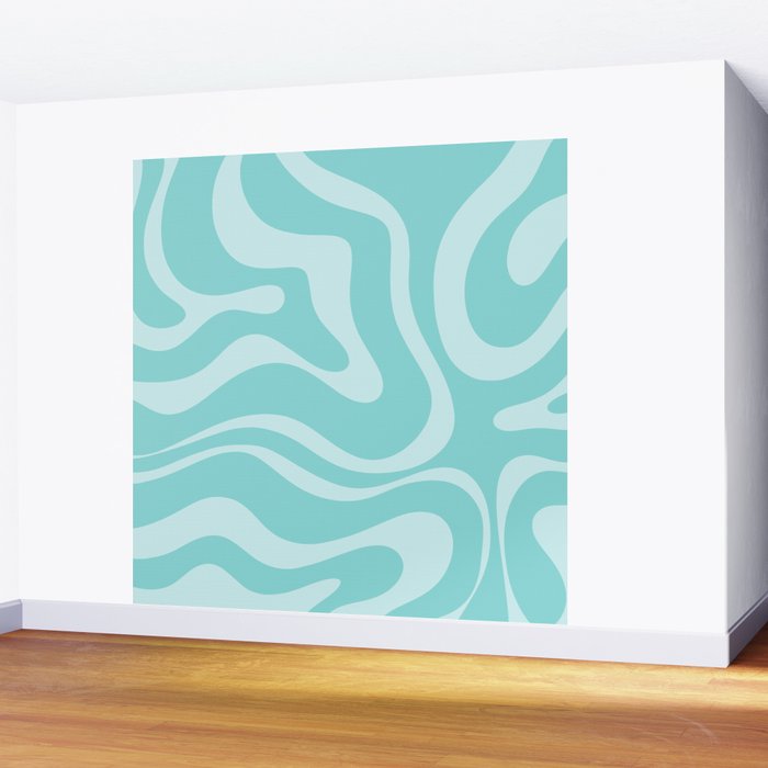 Modern Retro Liquid Swirl Fluid Abstract Pattern in Light Pastel Aqua Turquoise Wall Mural Gallery Image 2