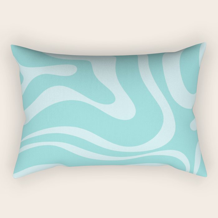 Modern Retro Liquid Swirl Fluid Abstract Pattern in Light Pastel Aqua Turquoise Rectangular Pillow Gallery Image 1
