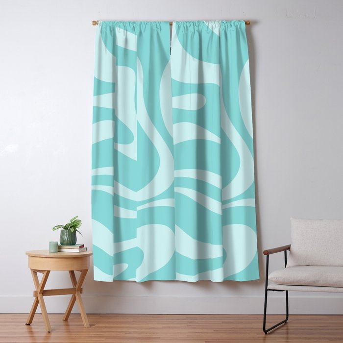 Modern Retro Liquid Swirl Fluid Abstract Pattern in Light Pastel Aqua Turquoise Window Curtain Gallery Image 5