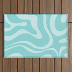 Modern Retro Liquid Swirl Fluid Abstract Pattern in Light Pastel Aqua Turquoise Outdoor Rug Gallery Image 1