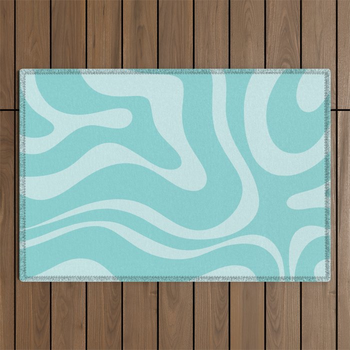Modern Retro Liquid Swirl Fluid Abstract Pattern in Light Pastel Aqua Turquoise Outdoor Rug Gallery Image 1