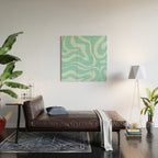 Modern Retro Liquid Swirl Fluid Abstract Pattern in Light Pastel Aqua Turquoise Wood Wall Art Gallery Image 2