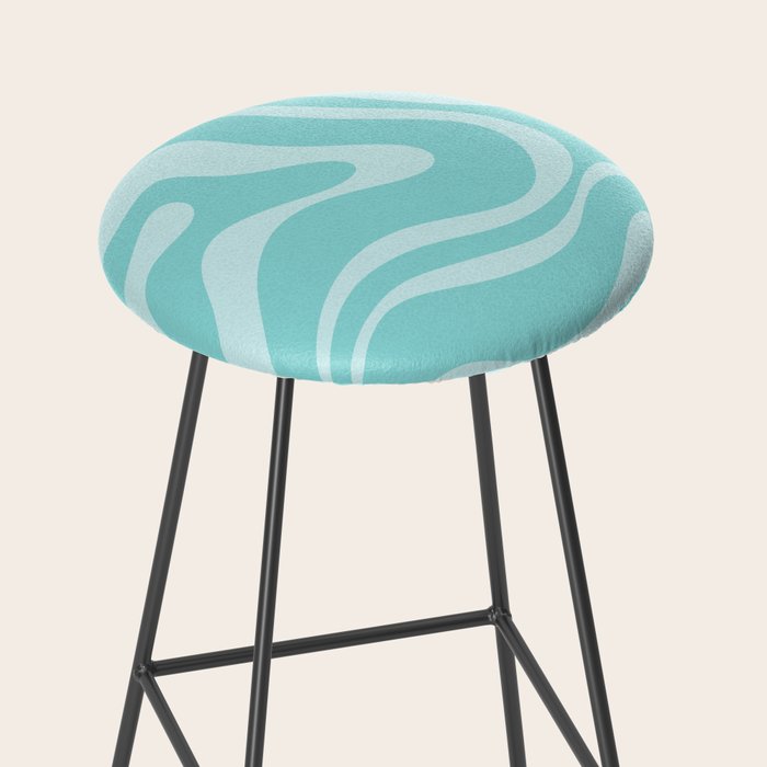 Modern Retro Liquid Swirl Fluid Abstract Pattern in Light Pastel Aqua Turquoise Stool Gallery Image 2