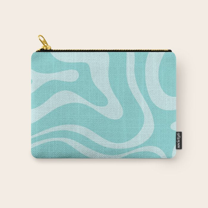 Modern Retro Liquid Swirl Fluid Abstract Pattern in Light Pastel Aqua Turquoise Carry All Pouch Gallery Image 1