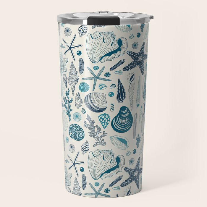 Sea shells on off white Travel Mug Gallery Image 1