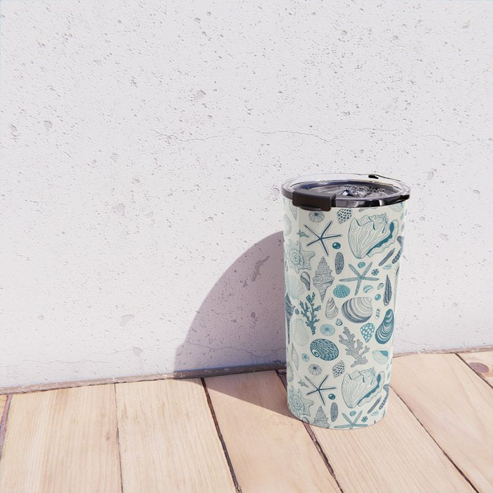 Sea shells on off white Travel Mug Gallery Image 4