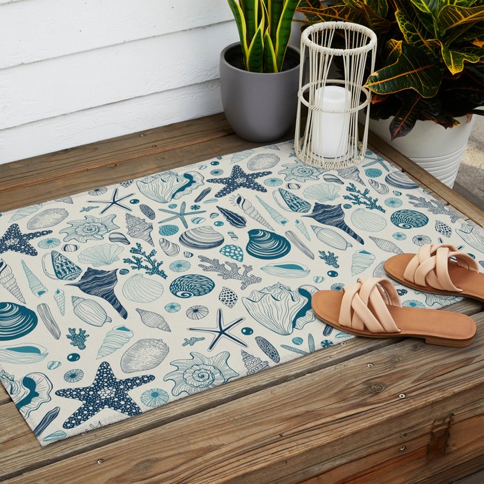 Sea shells on off white Outdoor Rug Gallery Image 2