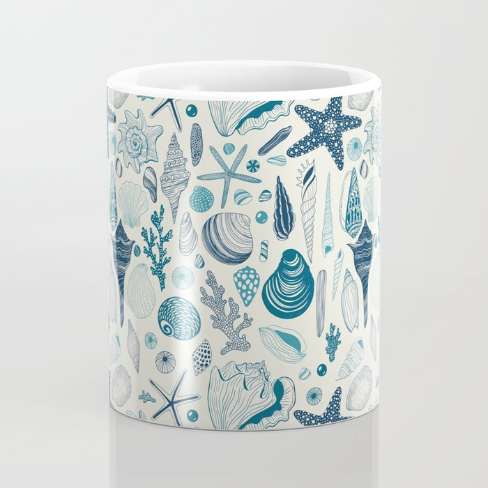 Sea shells on off white Coffee Mug Gallery Image 4