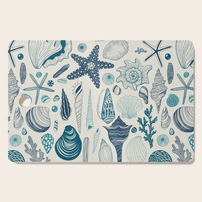 Sea shells on off white Cutting Board Gallery Image 1