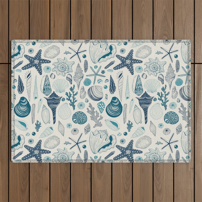 Sea shells on off white Outdoor Rug Gallery Image 1