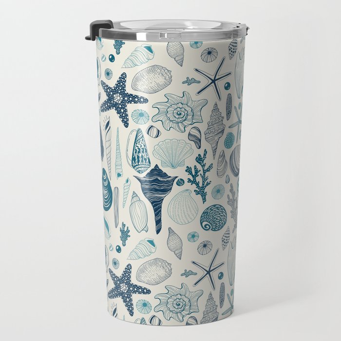 Sea shells on off white Travel Mug Gallery Image 3
