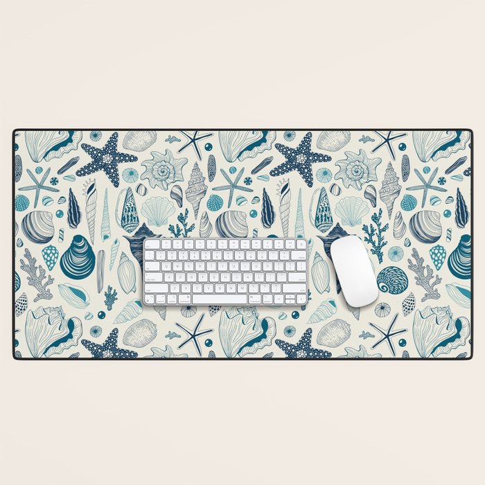 Sea shells on off white Desk Mat Gallery Image 1