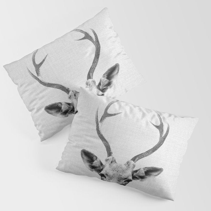 Deer - Black & White Pillow Sham Gallery Image 1