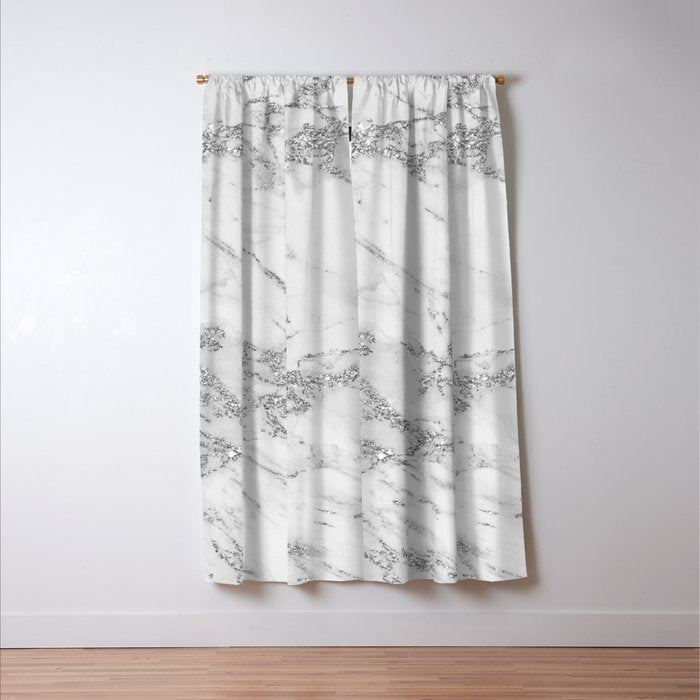 Elegant chic white gray silver glitter marble Window Curtain Gallery Image 3