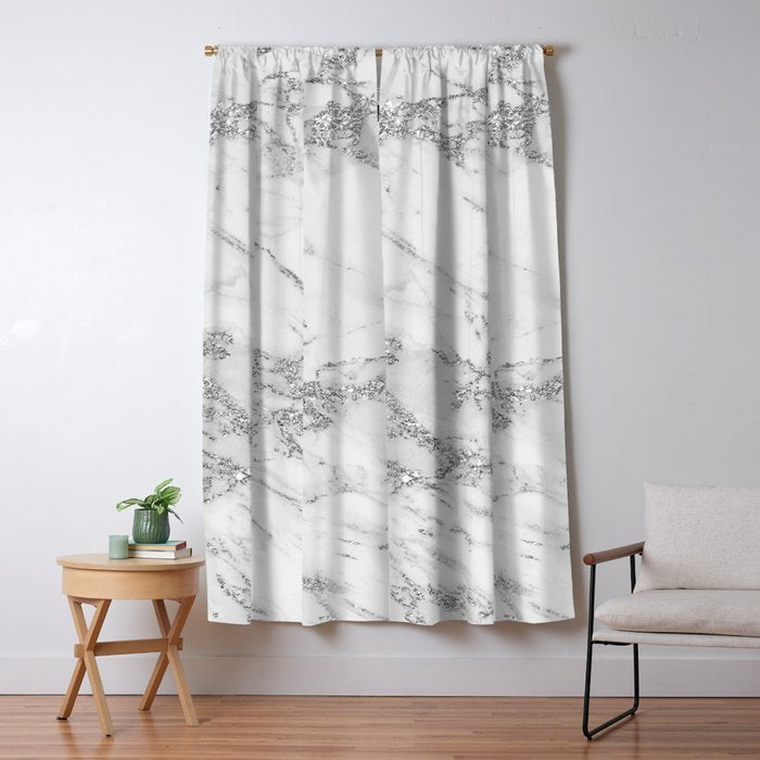 Elegant chic white gray silver glitter marble Window Curtain Gallery Image 5