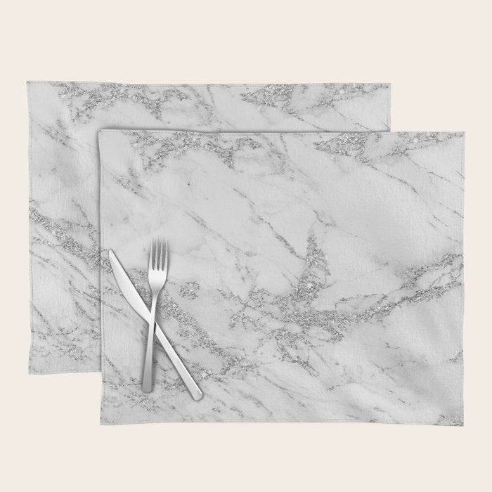 Elegant chic white gray silver glitter marble Placemat Gallery Image 1