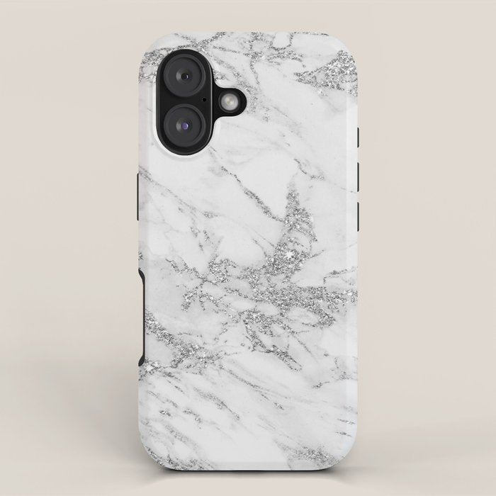 Elegant chic white gray silver glitter marble iPhone Case Gallery Image 1