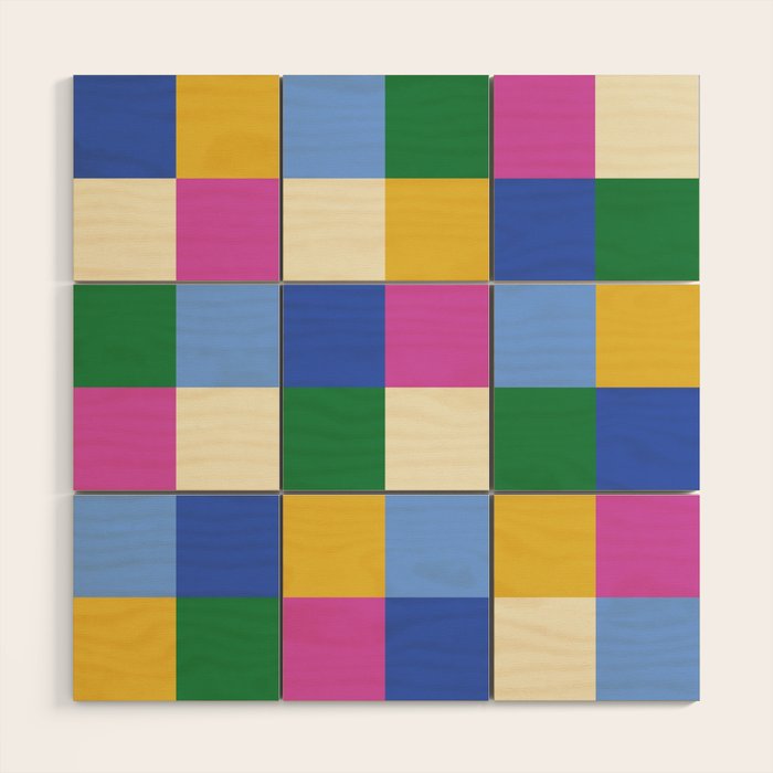Bold Colorful Checks Pattern - Large XVI Wood Wall Art Gallery Image 1