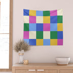 Bold Colorful Checks Pattern - Large XVI Wall Tapestry Gallery Image 2