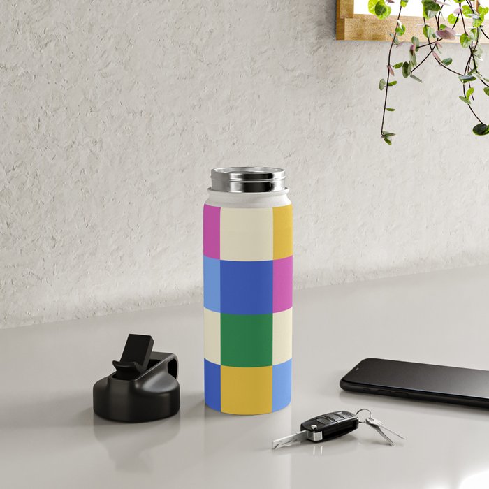Bold Colorful Checks Pattern - Large XVI Water Bottle Gallery Image 4