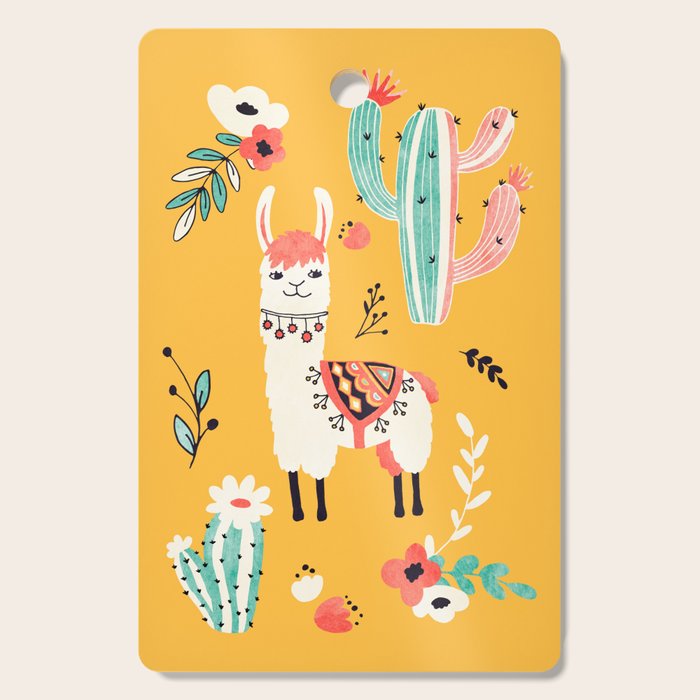 White Llama with flowers Cutting Board Gallery Image 1