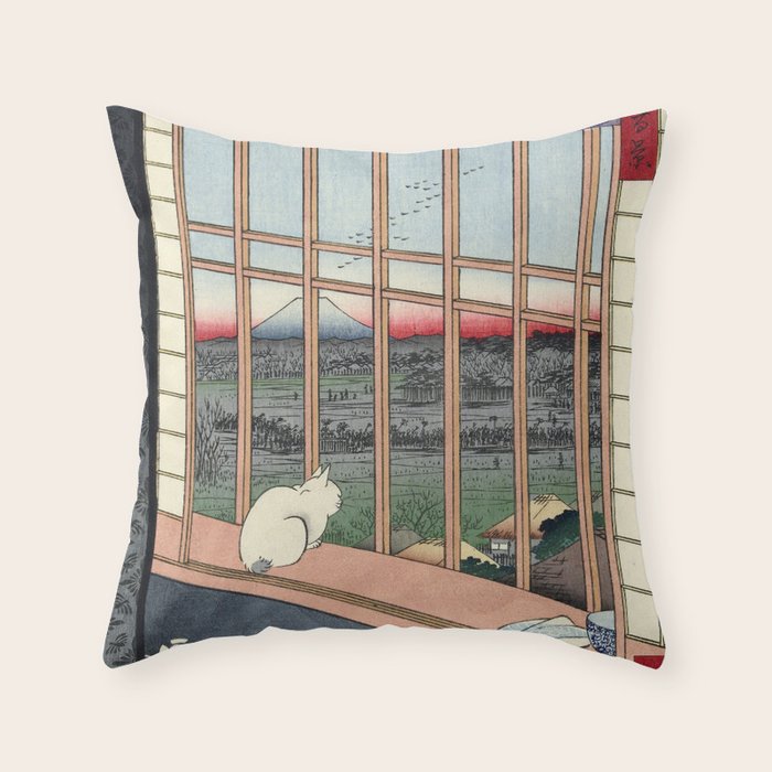 Utagawa Hiroshige Japanese Woodblock Cat Print Throw Pillow Gallery Image 6