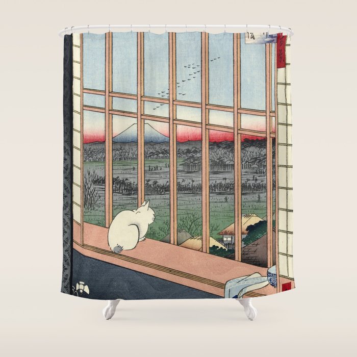 Utagawa Hiroshige Japanese Woodblock Cat Print Shower Curtain Gallery Image 1