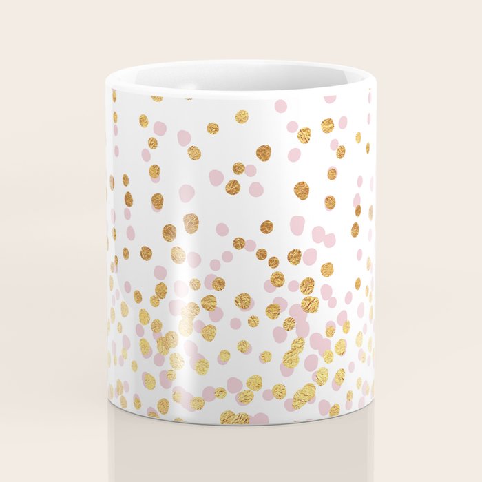 Floating Dots - Pink and Gold on White Coffee Mug Gallery Image 4