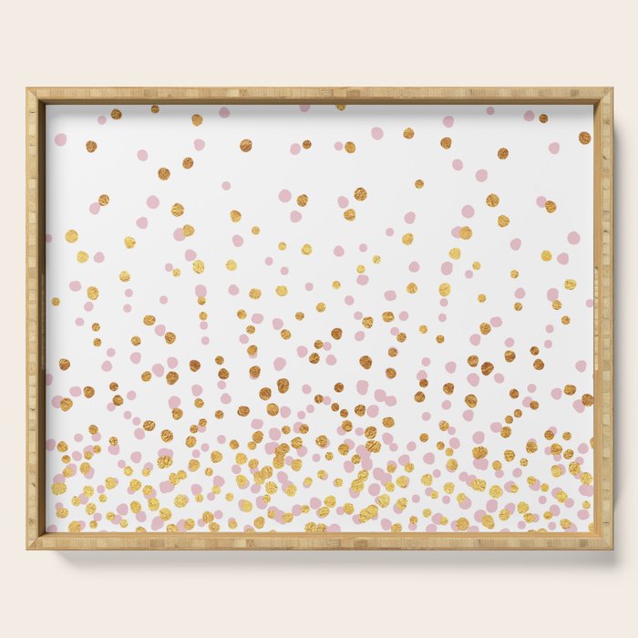 Floating Dots - Pink and Gold on White Serving Tray Gallery Image 1