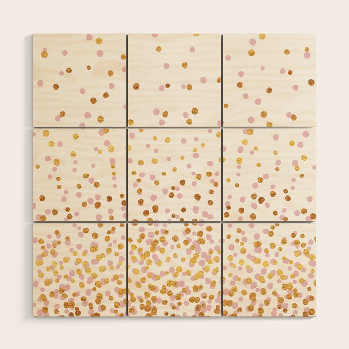Floating Dots - Pink and Gold on White Wood Wall Art Gallery Image 1