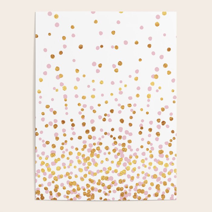 Floating Dots - Pink and Gold on White Poster Gallery Image 1