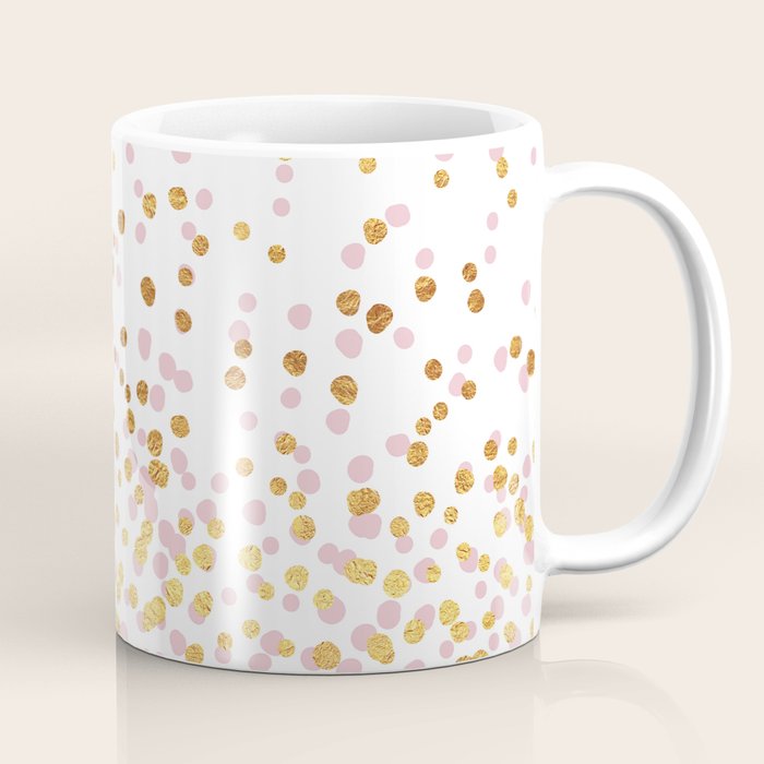 Floating Dots - Pink and Gold on White Coffee Mug Gallery Image 1