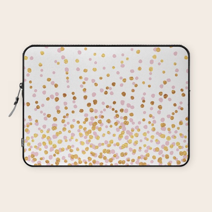 Floating Dots - Pink and Gold on White Laptop Sleeve Gallery Image 1