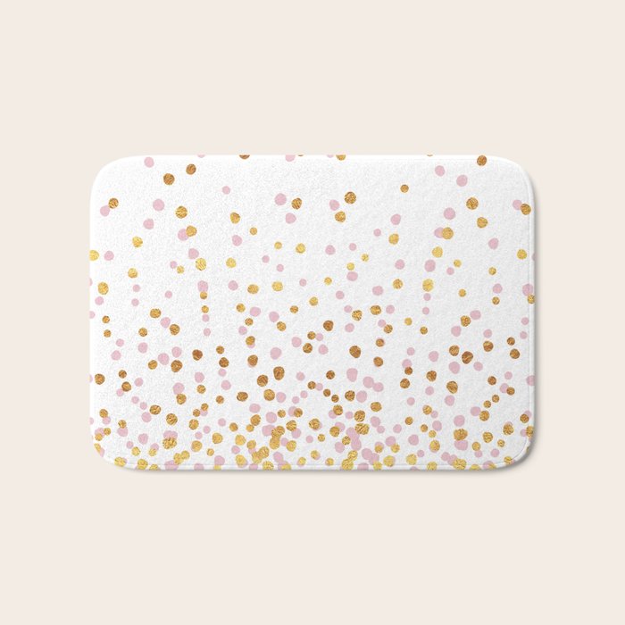 Floating Dots - Pink and Gold on White Bath Mat Gallery Image 1