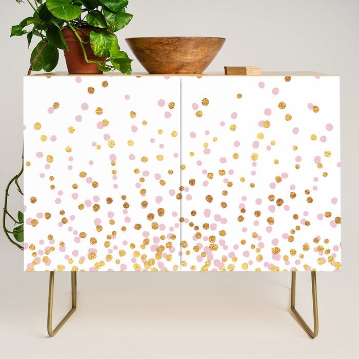 Floating Dots - Pink and Gold on White Credenza Gallery Image 1