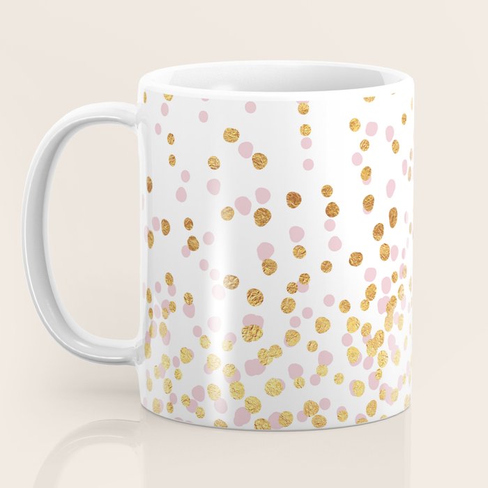 Floating Dots - Pink and Gold on White Coffee Mug Gallery Image 3