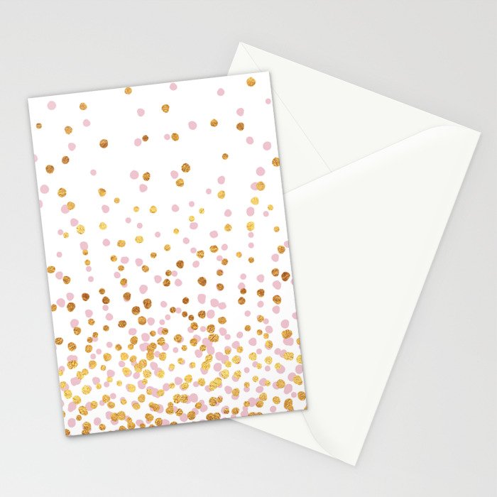 Floating Dots - Pink and Gold on White Stationery Card Gallery Image 2
