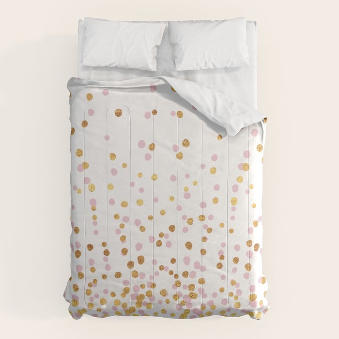 Floating Dots - Pink and Gold on White Comforter Gallery Image 1