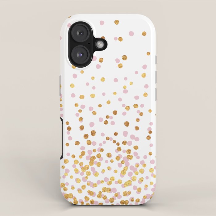 Floating Dots - Pink and Gold on White iPhone Case Gallery Image 1