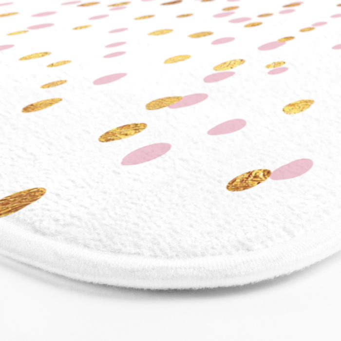 Floating Dots - Pink and Gold on White Bath Mat Gallery Image 3