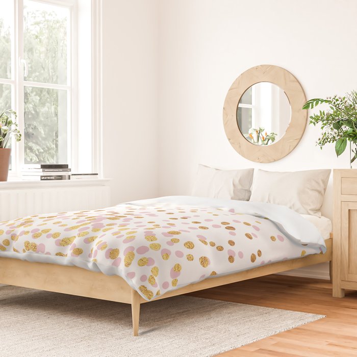 Floating Dots - Pink and Gold on White Duvet Cover Gallery Image 2