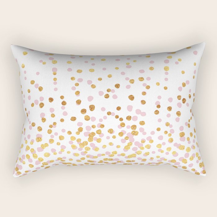 Floating Dots - Pink and Gold on White Rectangular Pillow Gallery Image 2