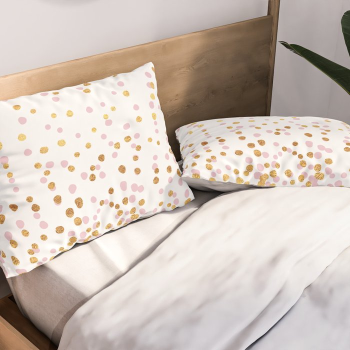 Floating Dots - Pink and Gold on White Pillow Sham Gallery Image 2