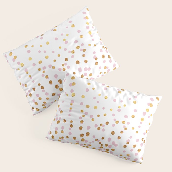 Floating Dots - Pink and Gold on White Pillow Sham Gallery Image 1