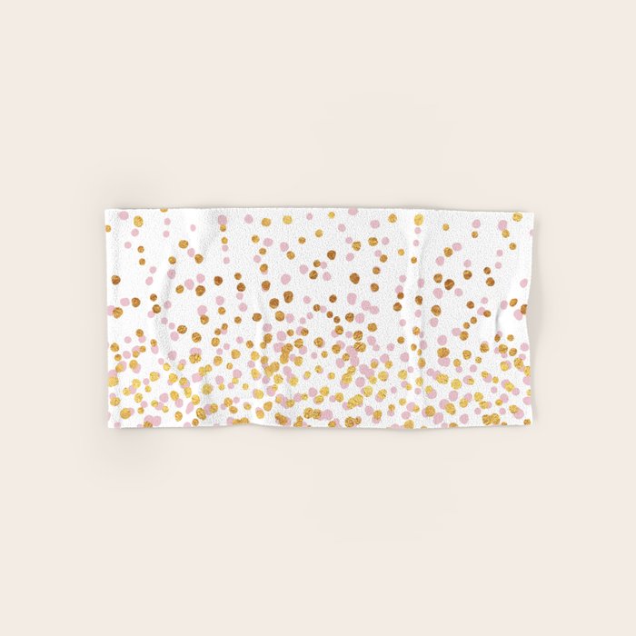 Floating Dots - Pink and Gold on White Bath Towel Gallery Image 1