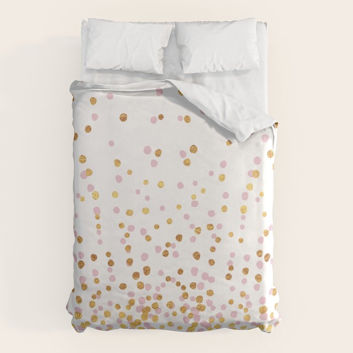 Floating Dots - Pink and Gold on White Duvet Cover Gallery Image 1
